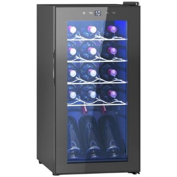CANTINETTA VINO FRIGO PER 15 BOTTIGLIE CAPACITÀ 44L CON CONTROLLO TEMPERATURA E RIPIANI REGOLABILI NERO 45X34.5X69 CM