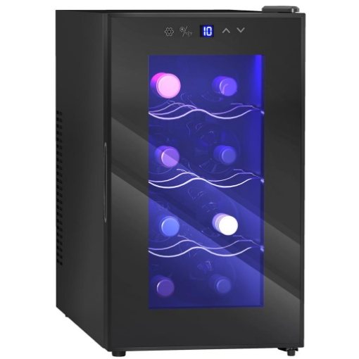CANTINETTA VINO REFRIGERATA PER 8 BOTTIGLIE CAPACITÀ 21L DISPLAY TOUCH E RIPIANI REGOLABILI NERO 51.5X26.5X47.5 CM