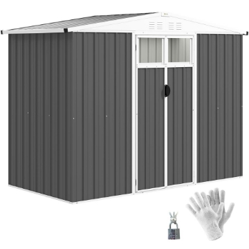 CAPANNO DA GIARDINO PORTA ATTREZZI IN ACCIAIO ZINCATO CON 2 PORTE 246X117X180 CM GRIGIO SCURO