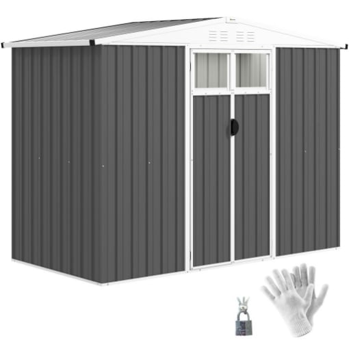 CAPANNO DA GIARDINO PORTA ATTREZZI IN ACCIAIO ZINCATO CON 2 PORTE 246X117X180 CM GRIGIO SCURO