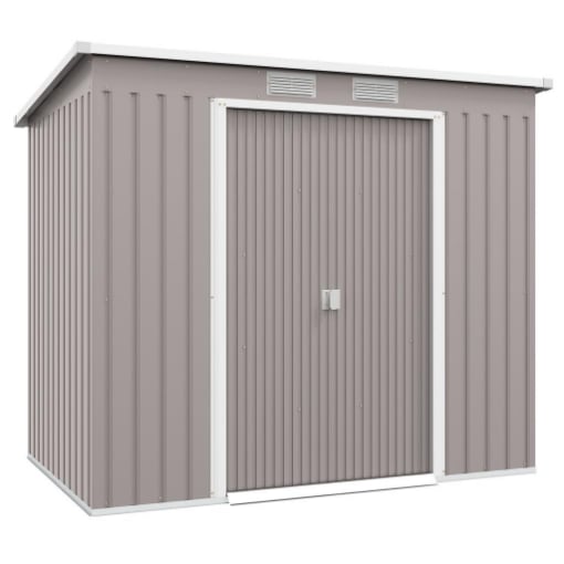 CAPANNO ATTREZZI CON TETTO INCLINATO 2 INGRESSI E PRESE D'ARIA IN ACCIAIO ZINCATO 213X130X172 CM GRIGIO