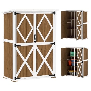 CAPANNO DA GIARDINO IN LEGNO DI ABETE CON 2 RIPIANI E 2 PORTE 116.5X57X159/167 CM MARRONE E BIANCO