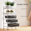 CARRELLO PORTAOGGETTI CON 2 VASSOI FISSI E 3 VASSOI SCORREVOLI IN ACCIAIO E PP 40X34X85 CM BIANCO E GRIGIO