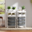 CARRELLO PORTAOGGETTI CON 2 VASSOI FISSI E 3 VASSOI SCORREVOLI IN ACCIAIO E PP 40X34X85 CM BIANCO E GRIGIO