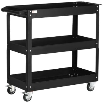 CARRELLO PORTA ATTREZZI A 3 LIVELLI IN ACCIAIO CON BORDI ALTI E 4 RUOTE GIREVOLI 83X35.3X76 CM NERO