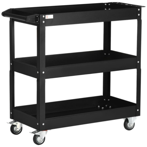 CARRELLO PORTA ATTREZZI A 3 LIVELLI IN ACCIAIO CON BORDI ALTI E 4 RUOTE GIREVOLI 83X35.3X76 CM NERO