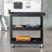 CARRELLO PORTA ATTREZZI A 3 LIVELLI IN ACCIAIO CON BORDI ALTI E 4 RUOTE GIREVOLI 83X35.3X76 CM NERO