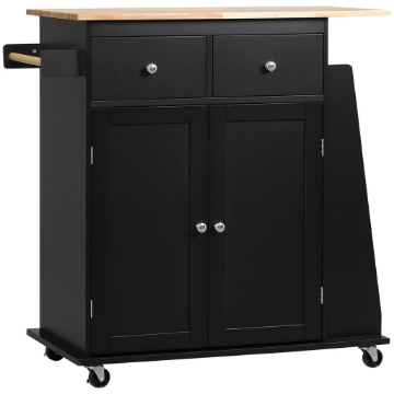 CARRELLO DA CUCINA CON ARMADIETTO 2 CASSETTI E PORTASPEZIE ISOLA DA CUCINA IN LEGNO 89X45X89.5 CM NERO