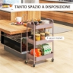 CARRELLO DA CUCINA A 3 LIVELLI CON MANIGLIE E 4 ROTELLE IN ACCIAIO 45X30.6X79 CM ROSA
