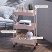 CARRELLO DA CUCINA A 3 LIVELLI CON MANIGLIE E 4 ROTELLE IN ACCIAIO 45X30.6X79 CM ROSA