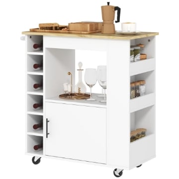 CARRELLO DA CUCINA CON RUOTE RIPIANI ARMADIETTO E PORTABOTTIGLIE 83X40X83 CM ROVERE