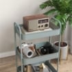 CARRELLO DA CUCINA A 3 LIVELLI CON MANIGLIE E 4 ROTELLE IN ACCIAIO 45X30.6X79 CM AZZURRO
