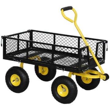 CARRELLO DA GIARDINO IN ACCIAIO CON CAPACITÀ 200 KG E PARETI LATERALI RIMOVIBILI 104X54X51 CM NERO E GIALLO
