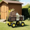 CARRELLO DA GIARDINO IN ACCIAIO CON CAPACITÀ 200 KG E PARETI LATERALI RIMOVIBILI 104X54X51 CM NERO E GIALLO