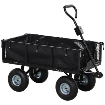 CARRELLO DA GIARDINO IN ACCIAIO DA 114L CON SACCA PORTAOGGETTI E PARETI RIMOVIBILI 105X51X54 CM NERO