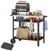 CARRELLO PER BARBECUE CON PIANO IN ACCIAIO E RIPIANO REGOLABILE, RUOTE E GANCI 100X52X80 CM NERO