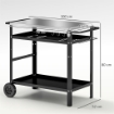 CARRELLO PER BARBECUE CON PIANO IN ACCIAIO E RIPIANO REGOLABILE, RUOTE E GANCI 100X52X80 CM NERO