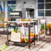 CARRELLO PER BARBECUE CON PIANO IN ACCIAIO E RIPIANO REGOLABILE, RUOTE E GANCI 100X52X80 CM NERO