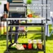 CARRELLO PER BARBECUE CON PIANO IN ACCIAIO E RIPIANO REGOLABILE, RUOTE E GANCI 100X52X80 CM NERO