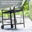 CARRELLO PER BARBECUE CON PIANO IN ACCIAIO E RIPIANO REGOLABILE, RUOTE E GANCI 100X52X80 CM NERO