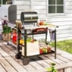 CARRELLO PER BARBECUE CON PIANO IN ACCIAIO E RIPIANO REGOLABILE, RUOTE E GANCI 100X52X80 CM NERO