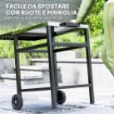 CARRELLO PER BARBECUE CON PIANO IN ACCIAIO E RIPIANO RICHIUDIBILE RUOTE E GANCI 91X58X76 CM NERO