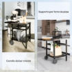 CARRELLO PER BARBECUE CON PIANO IN ACCIAIO E RIPIANO RICHIUDIBILE RUOTE E GANCI 91X58X76 CM NERO