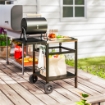 CARRELLO PER BARBECUE CON PIANO IN ACCIAIO E RIPIANO RICHIUDIBILE RUOTE E GANCI 91X58X76 CM NERO