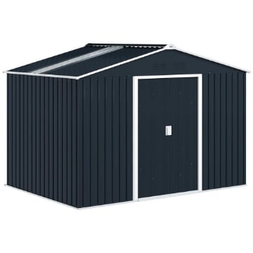 CASETTA PORTA ATTREZZI IN ACCIAIO CON TETTO INCLINATO E 2 PORTE SCORREVOLI 277X195X192 CM GRIGIO SCURO