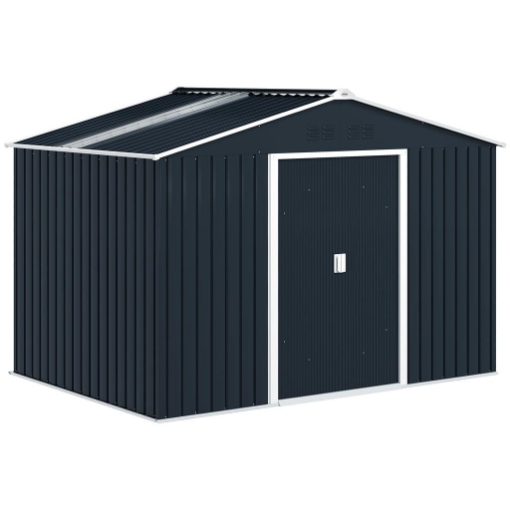 CASETTA PORTA ATTREZZI IN ACCIAIO CON TETTO INCLINATO E 2 PORTE SCORREVOLI 277X195X192 CM GRIGIO SCURO