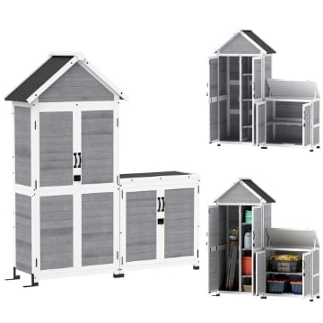 CASETTA DA GIARDINO E ARMADIO ESTERNO CON TETTO APRIBILE IN LEGNO PORTE CON BLOCCO 89X51X182 CM GRIGIO CHIARO