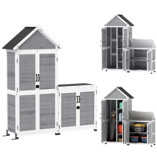CASETTA DA GIARDINO E ARMADIO ESTERNO CON TETTO APRIBILE IN LEGNO PORTE CON BLOCCO 89X51X182 CM GRIGIO CHIARO