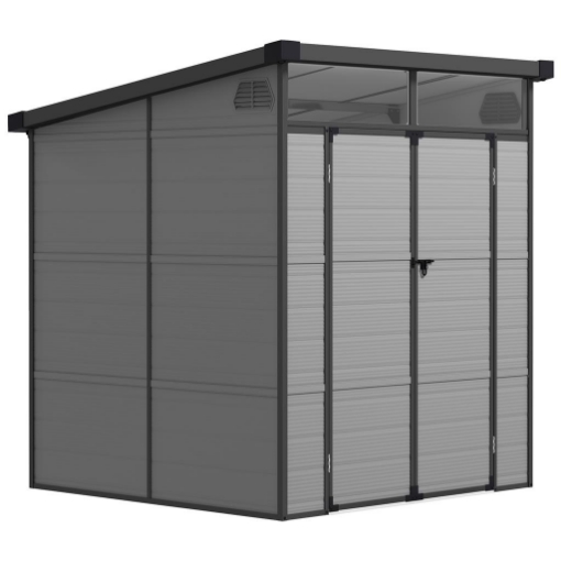 CASETTA DA GIARDINO IN PLASTICA PORTA ATTREZZI CON FINESTRE PRESE D'ARIA E BLOCCO 1.9X1.9 M GRIGIO CHIARO