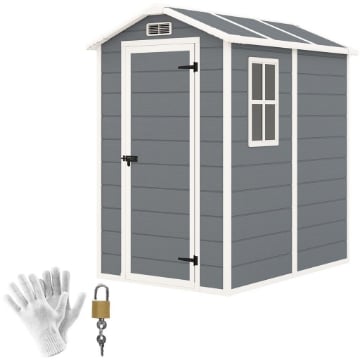 CASETTA DA GIARDINO IN RESINA CON PAVIMENTO PORTA CON BLOCCO E FINESTRA 1.3 X 1.8 M GRIGIO