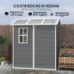 CASETTA DA GIARDINO IN RESINA CON PAVIMENTO PORTA CON BLOCCO E FINESTRA 1.3 X 1.8 M GRIGIO