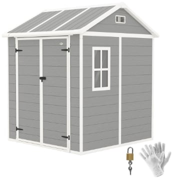 CASETTA DA GIARDINO IN RESINA CON PAVIMENTO 2 PORTE CON BLOCCO FINESTRA 1.8X1.8M GRIGIO
