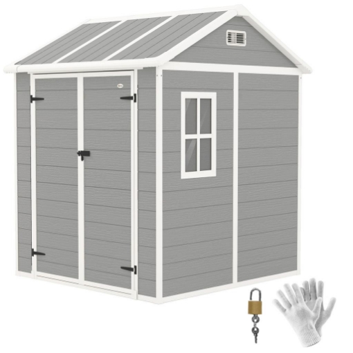 CASETTA DA GIARDINO IN RESINA CON PAVIMENTO 2 PORTE CON BLOCCO FINESTRA 1.8X1.8M GRIGIO
