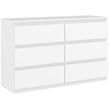 CASSETTIERA 6 CASSETTI PER CAMERA DA LETTO IN LEGNO CON GUIDE IN METALLO 120X39X75 CM BIANCO