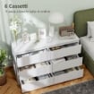 CASSETTIERA 6 CASSETTI PER CAMERA DA LETTO IN LEGNO CON GUIDE IN METALLO 120X39X75 CM BIANCO