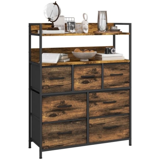 CASSETTIERA 7 CASSETTI RIMOVIBILI CON 2 RIPIANI INDUSTRIALE IN LEGNO E ACCIAIO 79X29X101 CM MARRONE E NERO