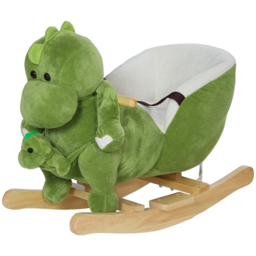CAVALLO A DONDOLO PER BAMBINI 18-36 MESI A DINOSAURO CON SUONI E RIVESTIMENTO MORBIDO 62X33X45 CM VERDE