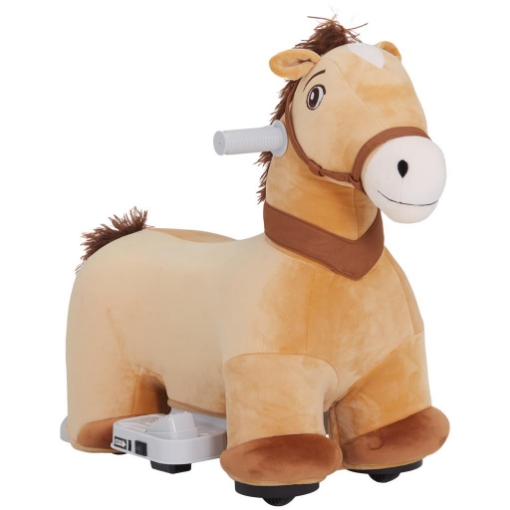 CAVALLO CAVALCABILE ELETTRICO 6V PER BAMBINI DA 18-36 MESI CON RUOTE IN PU E MUSICA 69X34X53 CM MARRONE