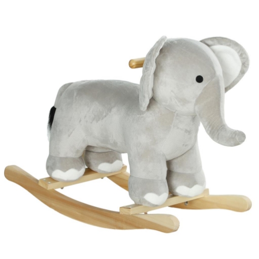 CAVALLO A DONDOLO PER BAMBINI 2-4 ANNI A FORMA DI ELEFANTE CON SUONI E RIVESTIMENTO MORBIDO 64.5X31X52 CM GRIGIO