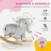 CAVALLO A DONDOLO PER BAMBINI 2-4 ANNI A FORMA DI ELEFANTE CON SUONI E RIVESTIMENTO MORBIDO 64.5X31X52 CM GRIGIO