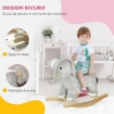 CAVALLO A DONDOLO PER BAMBINI 2-4 ANNI A FORMA DI ELEFANTE CON SUONI E RIVESTIMENTO MORBIDO 64.5X31X52 CM GRIGIO