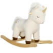 CAVALLO A DONDOLO PER BAMBINI 2-4 ANNI A UNICORNO CON SUONI E RIVESTIMENTO MORBIDO 63X33X56 CM BIANCO