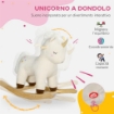 CAVALLO A DONDOLO PER BAMBINI 2-4 ANNI A UNICORNO CON SUONI E RIVESTIMENTO MORBIDO 63X33X56 CM BIANCO
