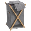 CESTO PORTABIANCHERIA PIEGHEVOLE 55L IN TESSUTO E TELAIO 41X41X64 CM IN BAMBÙ LEGNO E GRIGIO