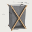 CESTO PORTABIANCHERIA PIEGHEVOLE 55L IN TESSUTO E TELAIO 41X41X64 CM IN BAMBÙ LEGNO E GRIGIO