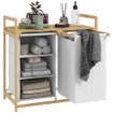 CESTO PORTABIANCHERIA CON 2 BORSE ESTRAIBILI MANIGLIE E RIPIANO IN BAMBÙ 70X36X70 CM BIANCO